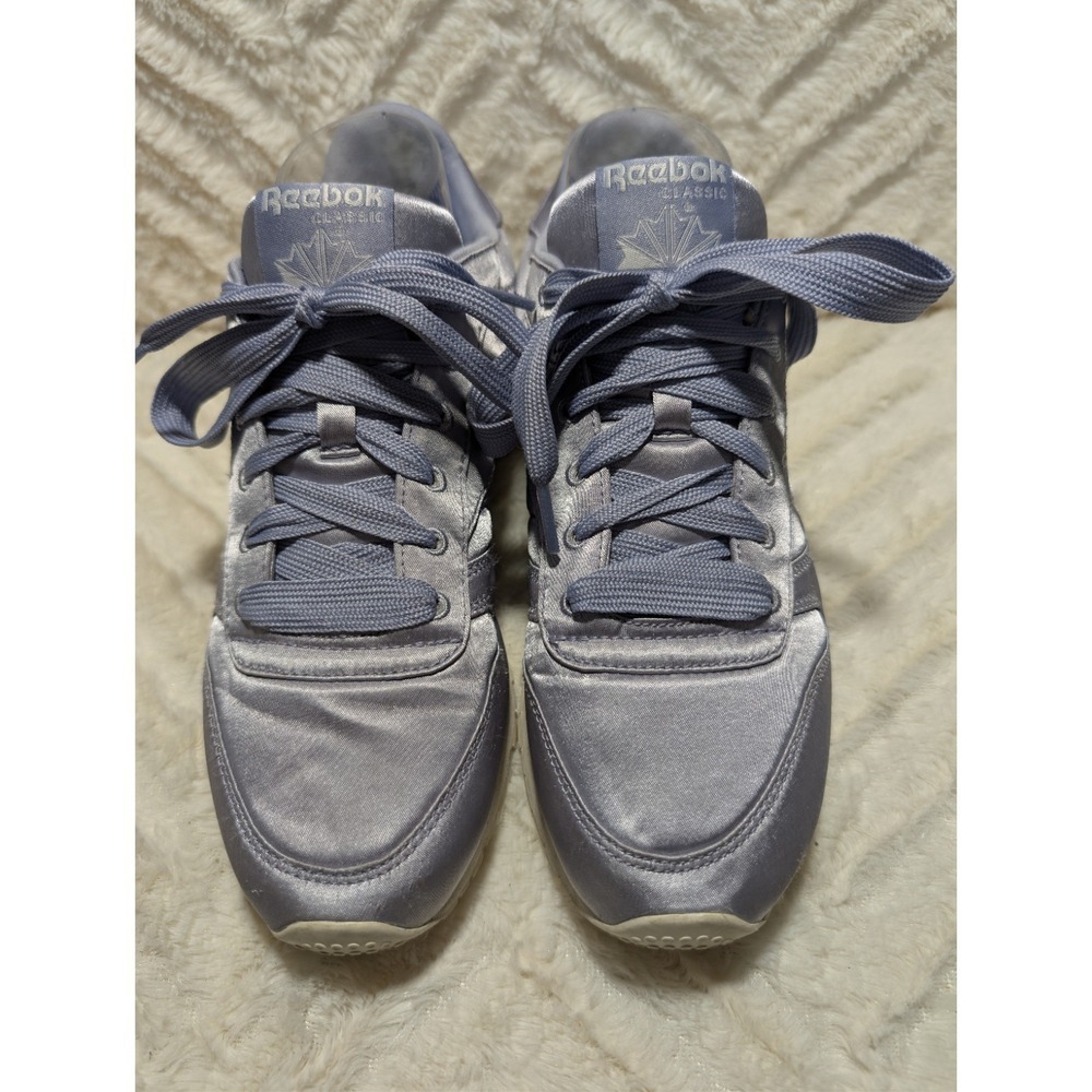 T1 Reebok Classic Leather Purple Satin Sneaker Women's Sz 8.5 Lilac Silky Shiny